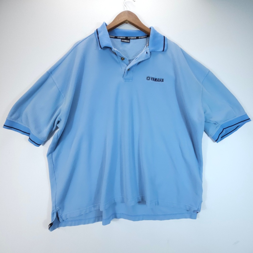 Yamaha Polo Shirt Mens 2XL Blue Y2K Embroidered Logo Streetwear Cotton Pique